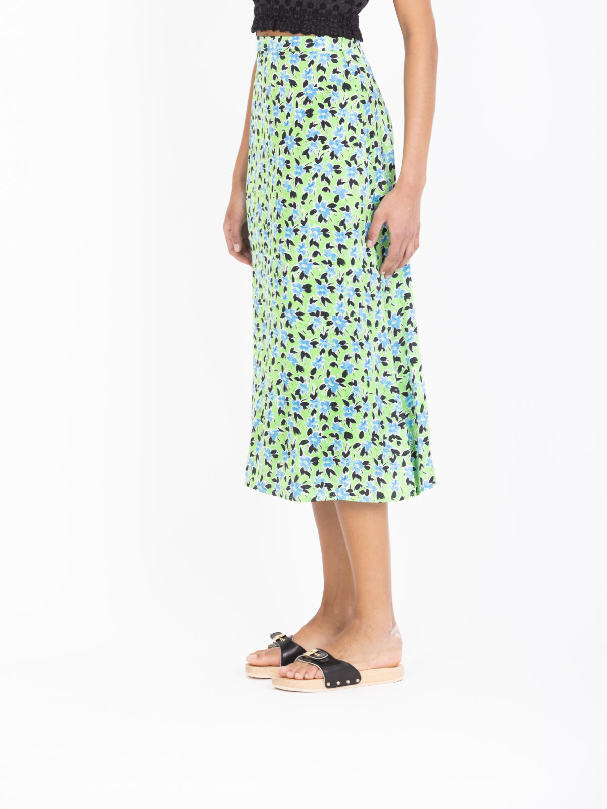 fabiola-green-skirt-floral-blue-staright-midi-viscose-suncoo-matchboxathens