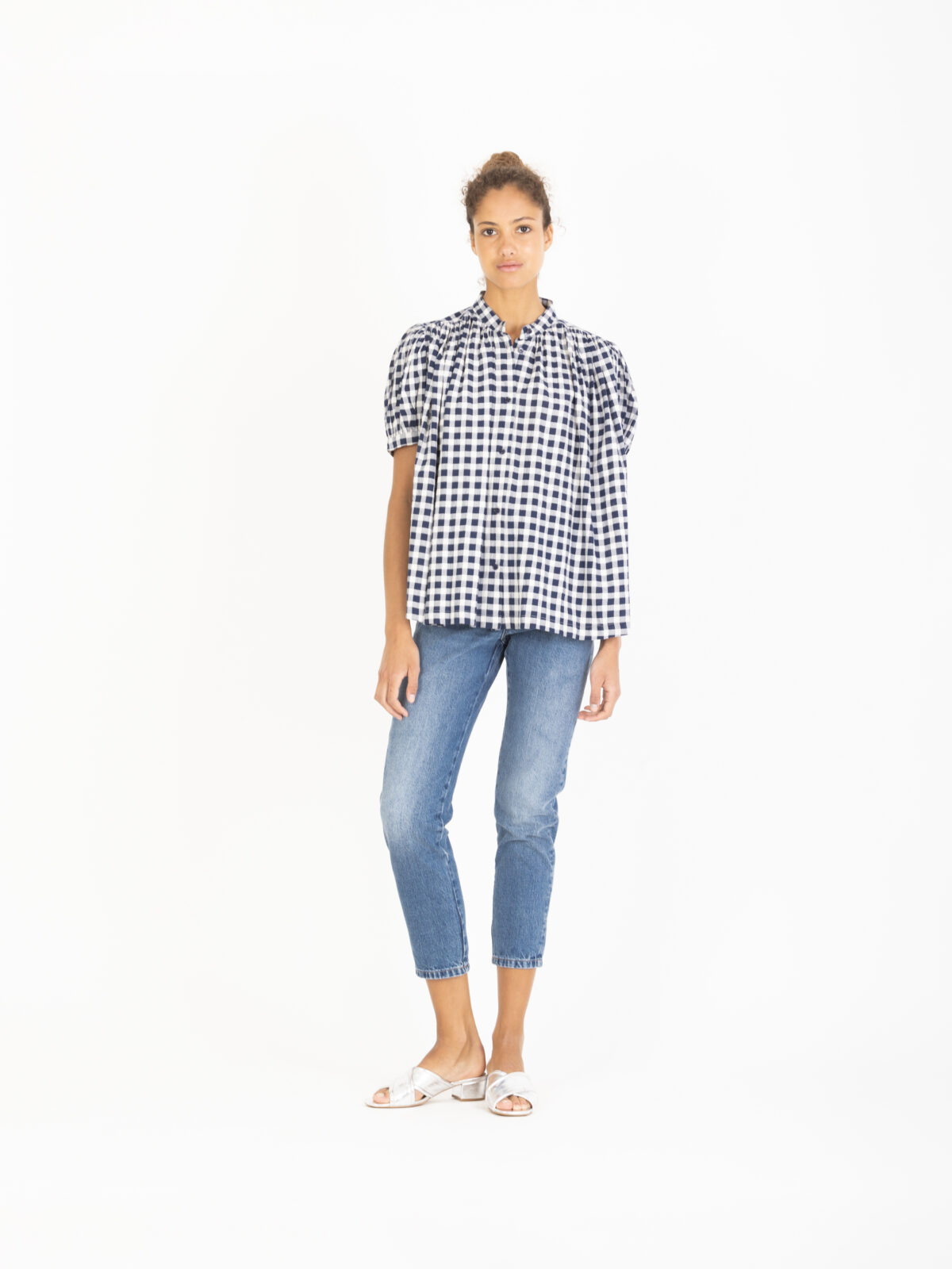 ajmer-shirt-checked-cotton-short-sleeves-pleats-band-collar-laurence-bras-matchboxathens