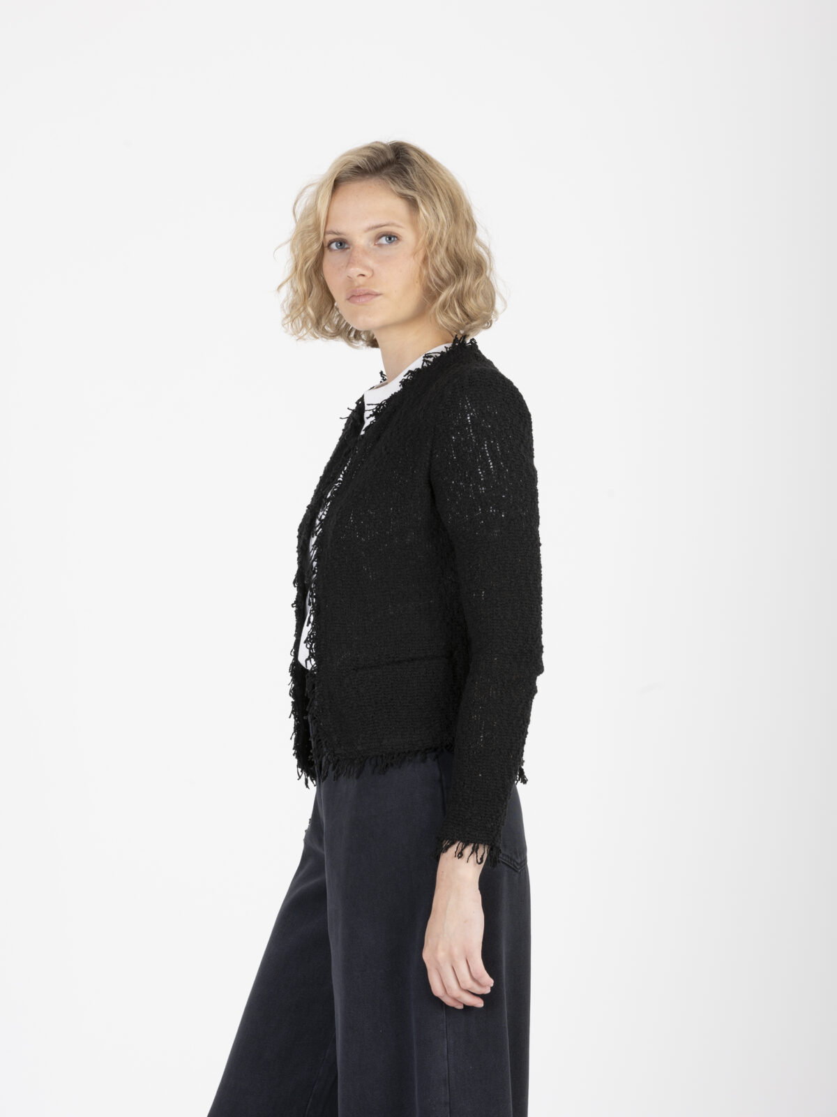 shavani-black-jacket-fringed-structured-shoulders-open-iro-matchboxathens