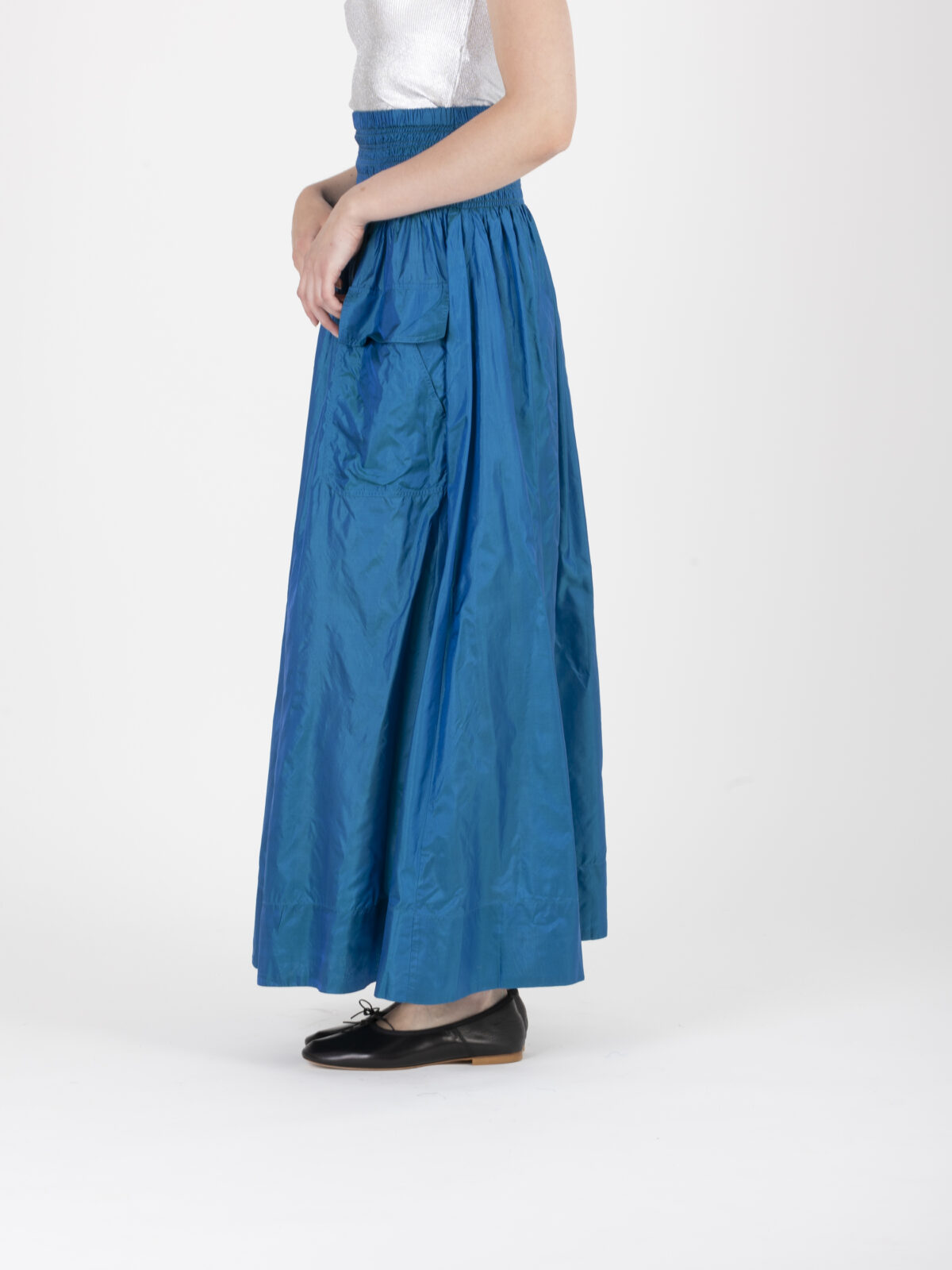 salvia-blue-green-tafta-silk-skirt-maxi-relaxed-smocked-mesdemoiselles-matchboxathens