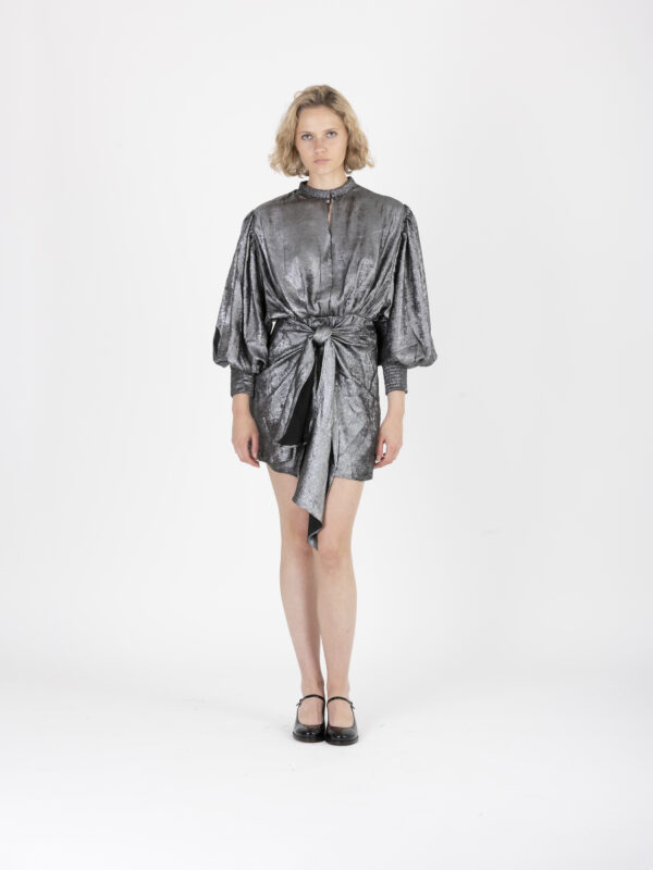 claribel-silver-dress-draped-high-collar-iro-matchboxathens