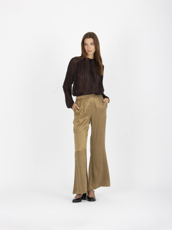 velia-bronze-viscose-pants-flared-satin-elastic-band-mesdemoiselles-matchboxathens