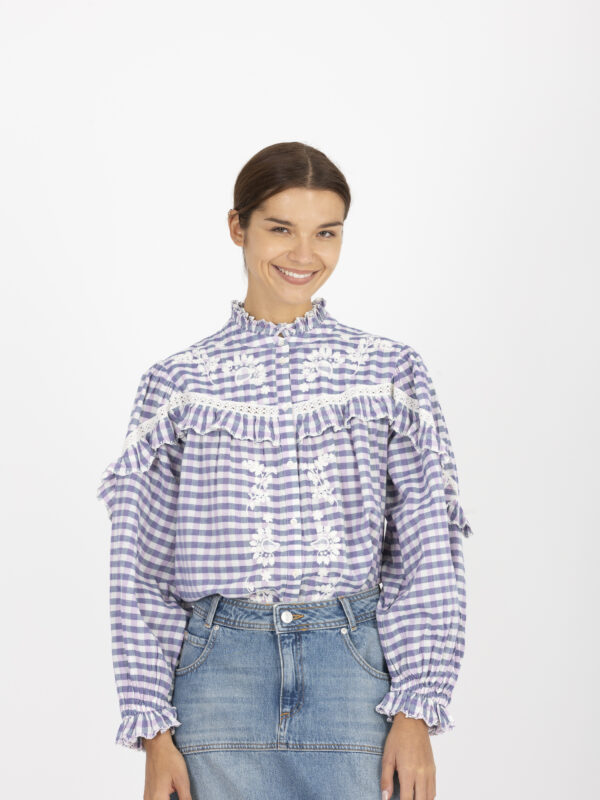 NOELIANNE-BLOUSE---Blue-Purple-Checked-embroidered-lace-details-shirt-blouse-louise-misha-matchboxathens