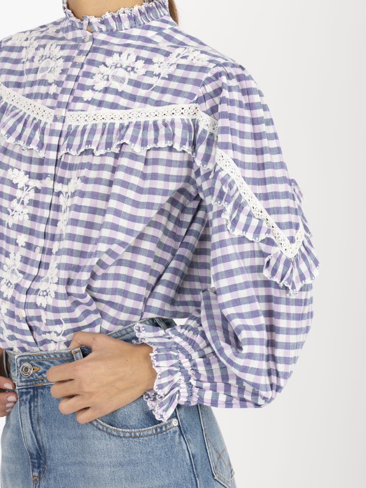 NOELIANNE-BLOUSE---Blue-Purple-Checked-embroidered-lace-details-shirt-blouse-louise-misha-matchboxathens