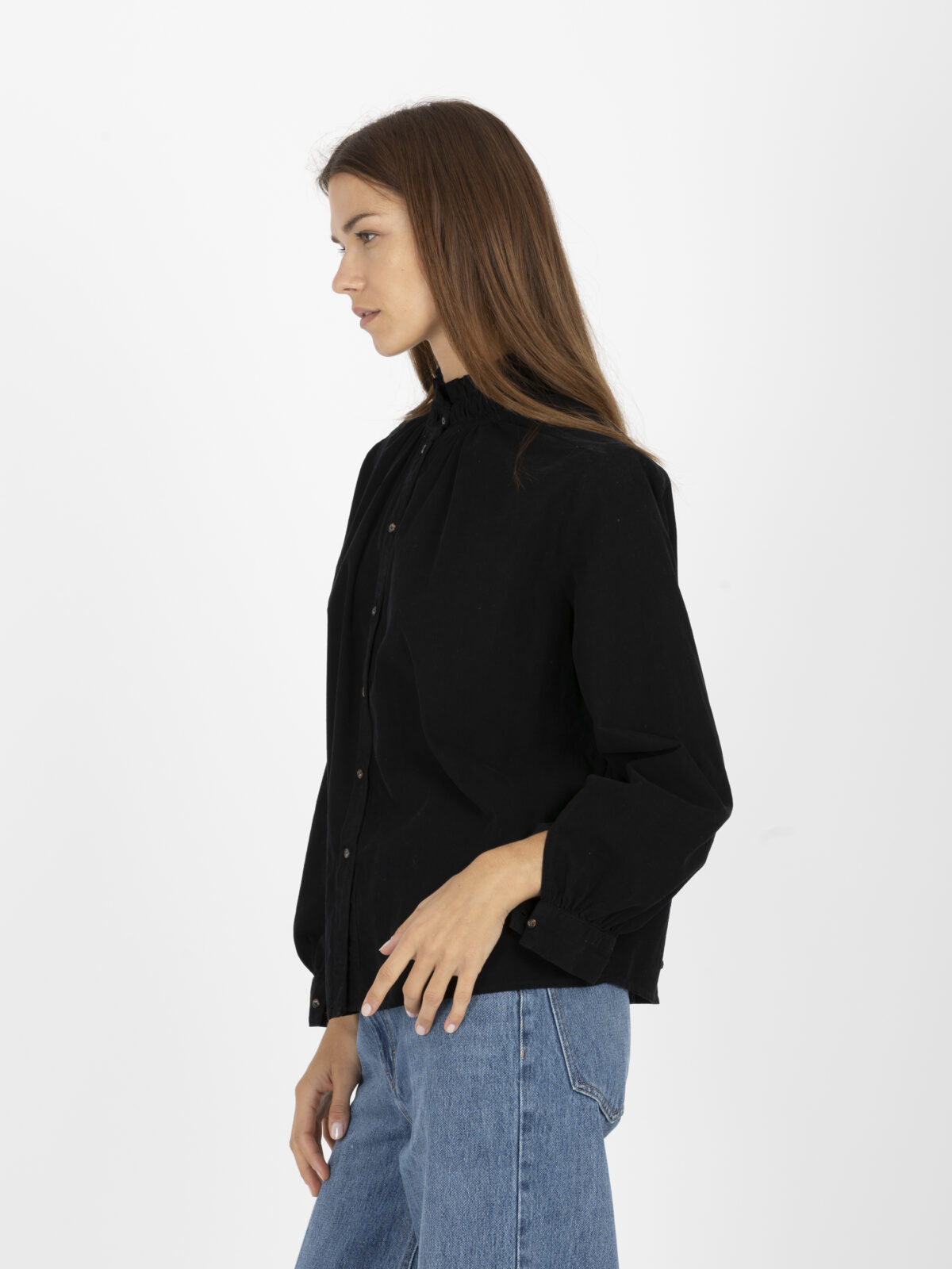 soline-shirt-black-corduroy-frill-neck-loose-sacrecoeur-matchboxathens