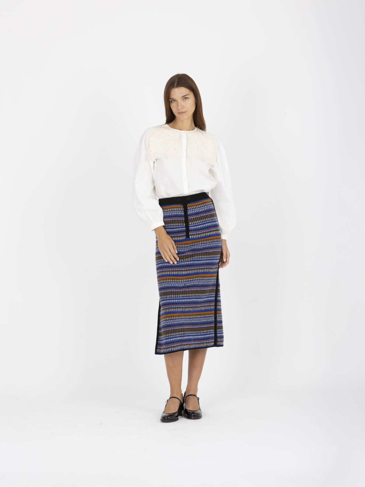 flame-skirt-jacquard-blue-knitted-straight-slit-bash-matchboxathens