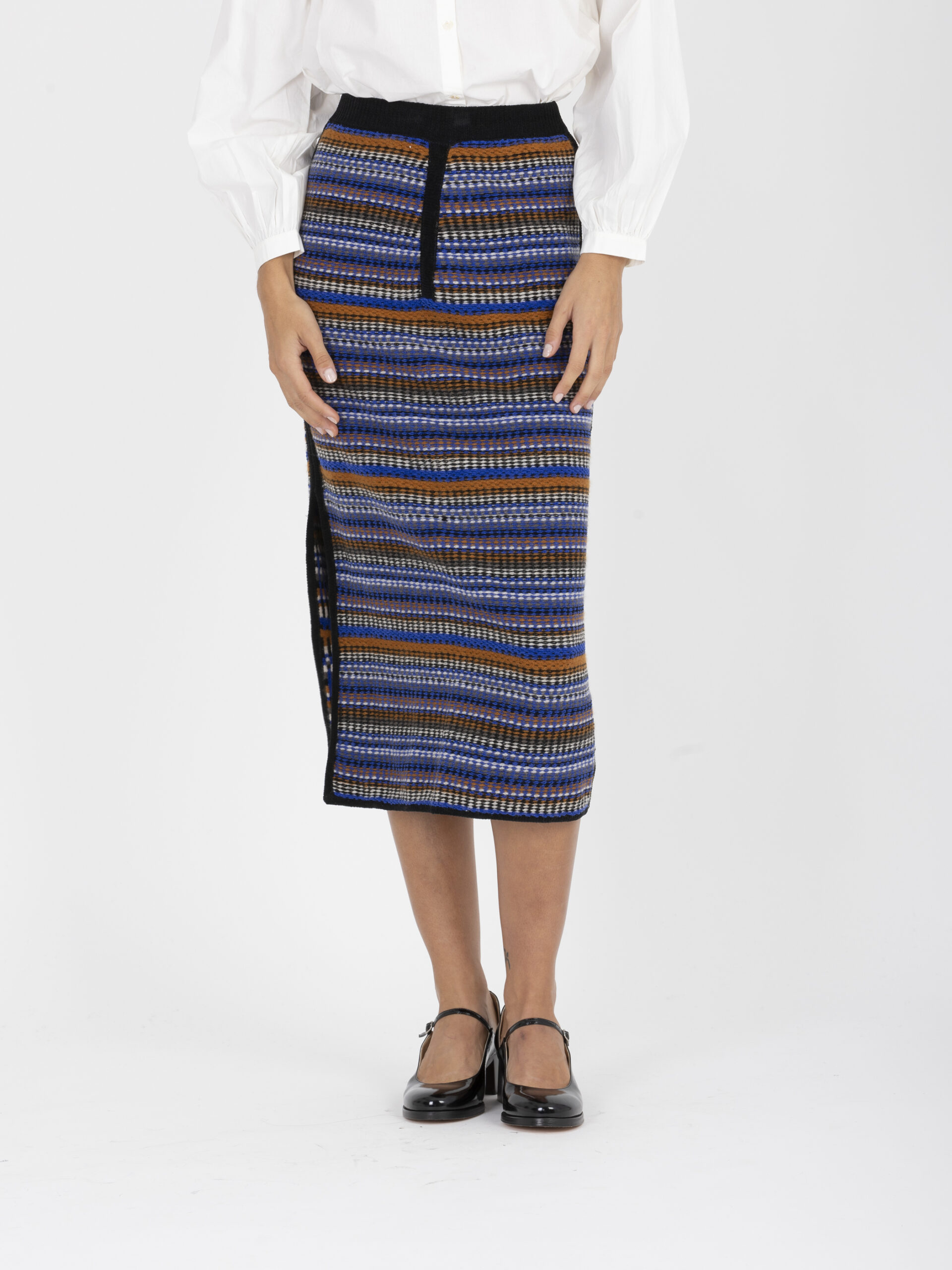 flame-skirt-jacquard-blue-knitted-straight-slit-bash-matchboxathens