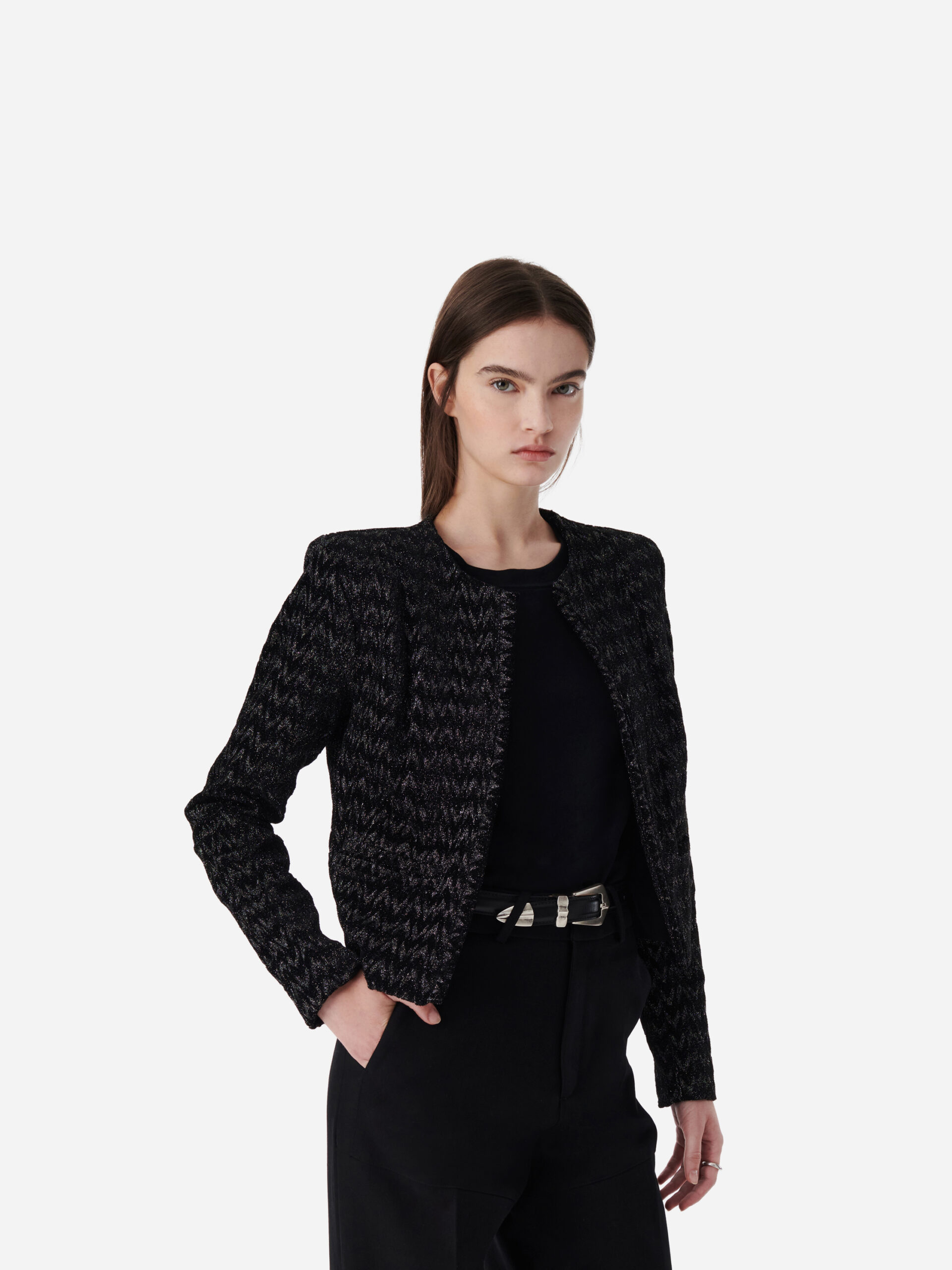 WM07LUANE24W-BLA05-zig-zag-black-lurex-fitted-cardigan-iro-matchboxathens