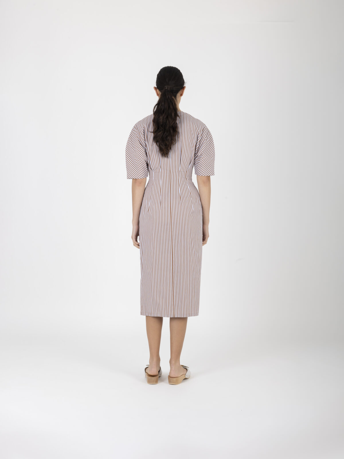 elodie-cotton-dress-brown-striped-dress-midi-raglan-buttons-uniforme-athens-matchboxathens