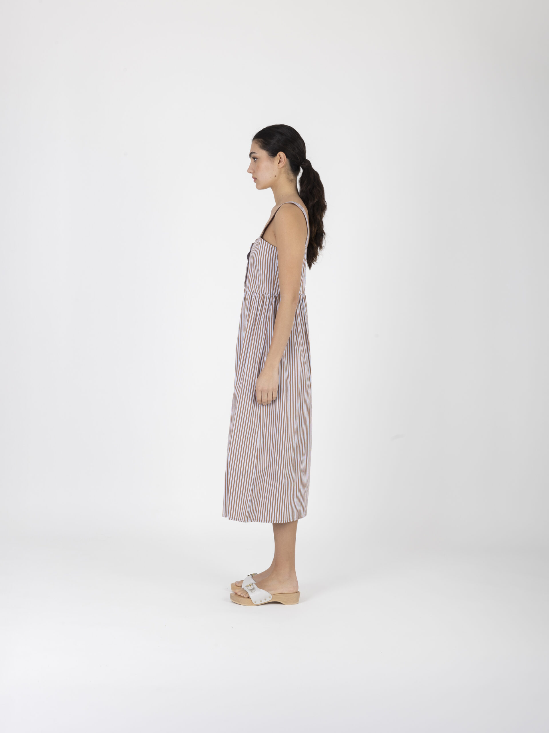 amelia-brown -striped-poplin-dress-cotton-uniforme-buttons-wide-straps-athens-matchboxathens