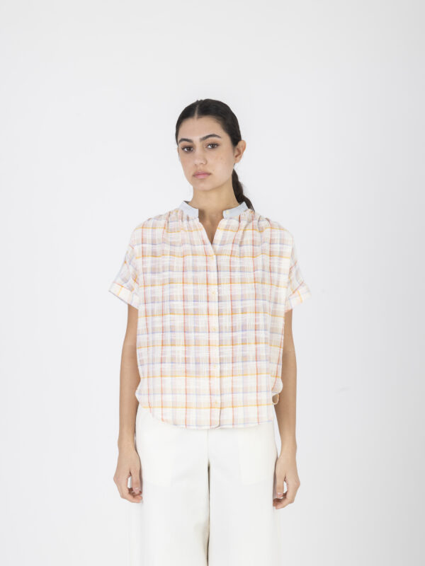 louison-checked-pink-linen-cotton-shirt-loose-sacrecoeur-matchboxathens